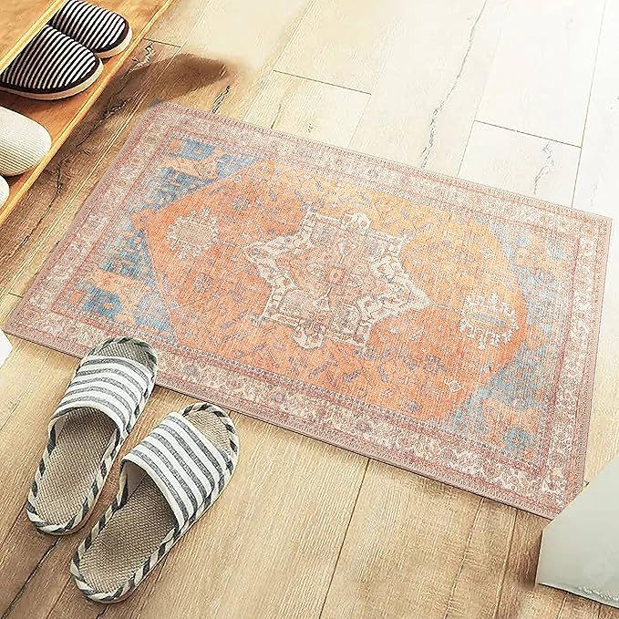 GLN Rugs Stain Resistant Machine Washable Area Rug - Vintage Boho Distressed Aesthetic - Non-Slip... | Amazon (US)