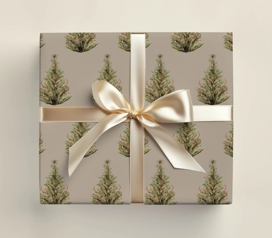 Wrapping Paper: Taupe Christmas Tree Beige, Brown, Earth Tones Minimalist Holiday, Birthday, Wint... | Etsy (US)