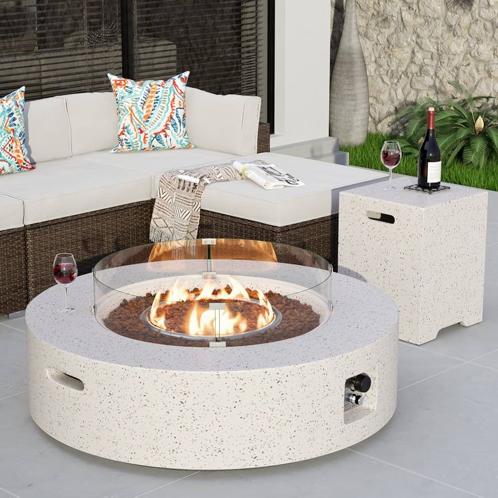 COSIEST 2-Piece Outdoor Propane Firepit Table Set w Tank Table, 40.5-inch Dark Fire Table 50,000 ... | Amazon (US)