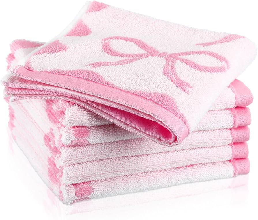 Coume 6 Pcs Pink Bow Washcloths 100% Cotton Wash Cloths 13" x 13" Coquette Small Face Towels Abso... | Amazon (US)