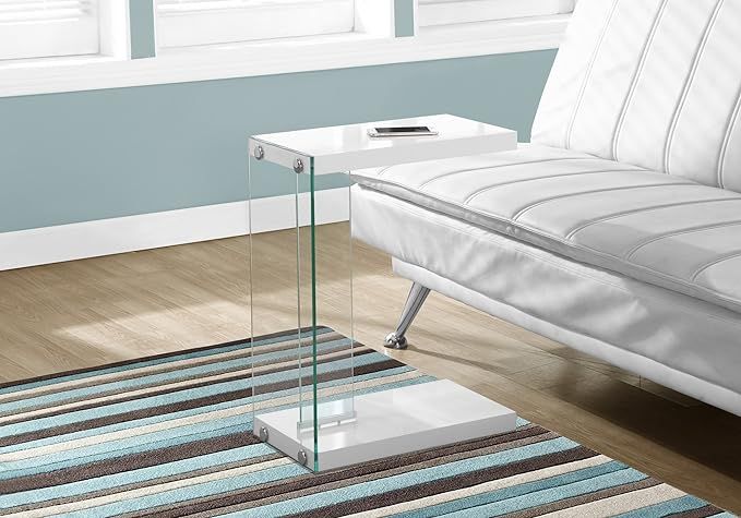 Monarch Specialties , C Table - Tempered Glass Accent Table, Glossy White C-Table | Amazon (US)