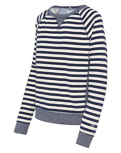 Champion Women's Heritage French Terry Crew Imperial Indigo Heather/Oatmeal Heather Stripe S | ChampionUSA.com (Hanesbrands Inc.)