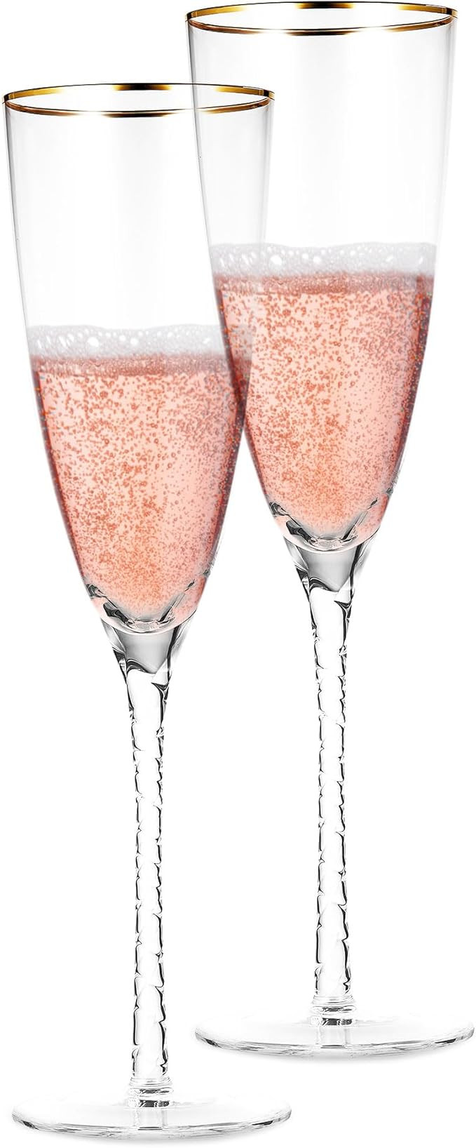 BERKWARE Premium Champagne Flutes - Crystal Champagne Glasses with Twisted Stem & Gold Rim - 10.6... | Amazon (US)