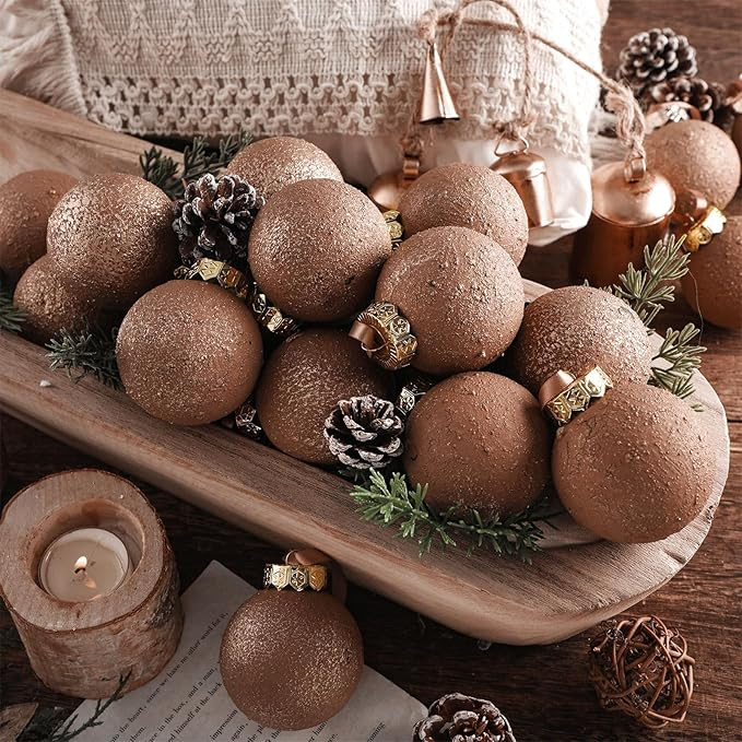 Yunlly 24 Pcs Brown Copper Christmas Balls Ornaments Vintage Terracotta Textured Rustic Christmas... | Amazon (US)
