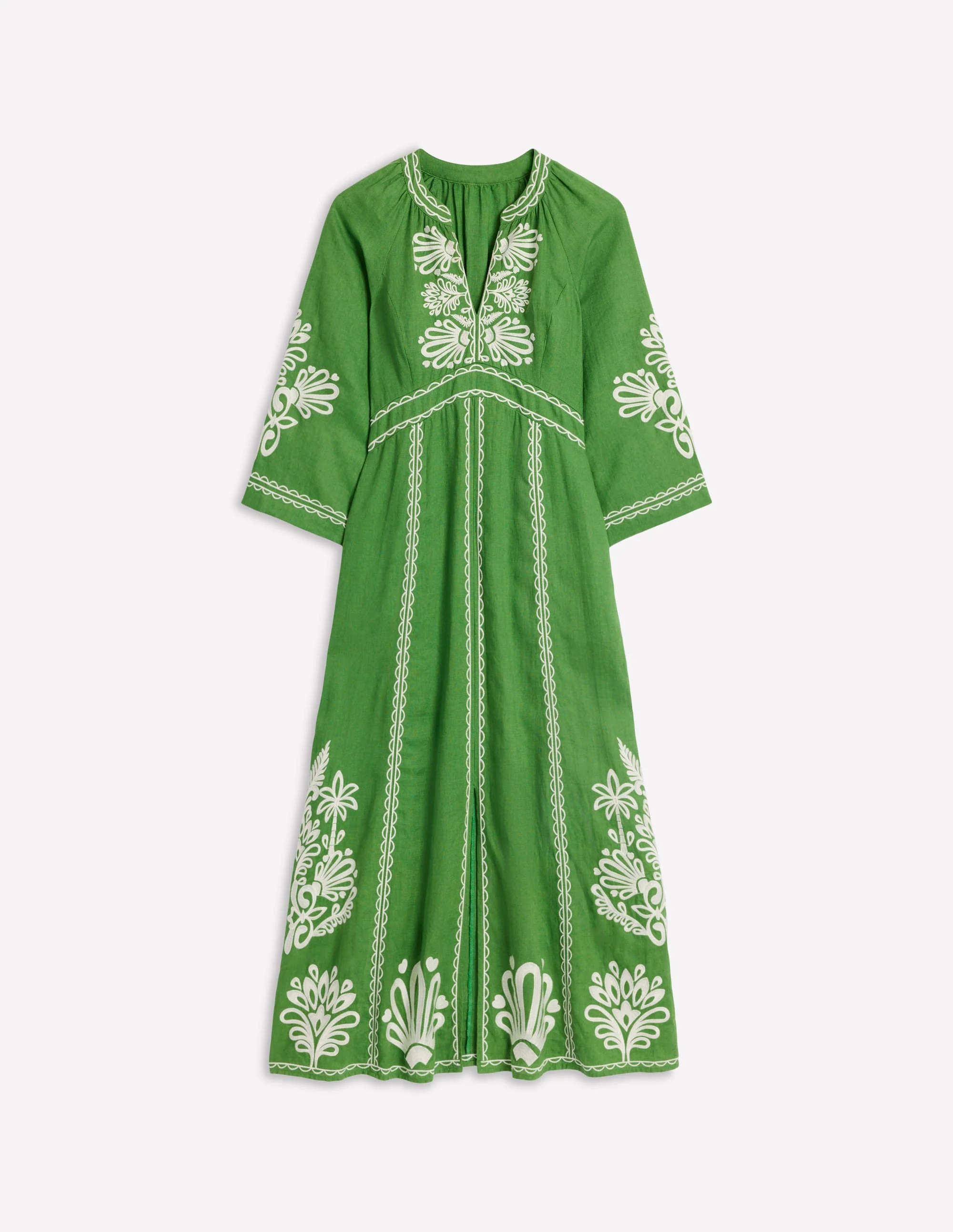 Una Linen Embroidered Dress-Paradise Green | Boden (US)