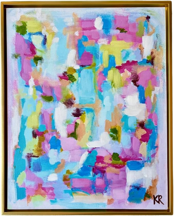 Katie Romeo Designs Colorful Abstract Canvas Wall Art - Pastel Grandmillennial Framed Canvas Prin... | Amazon (US)