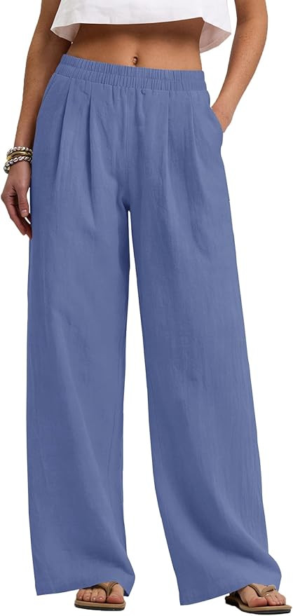 LOMON Linen Pants Women Wide Leg Palazzo Pants Beach Vacation Outfits Cotton Summer 2026 Flowy Cl... | Amazon (US)
