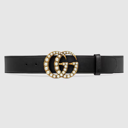 Leather belt with pearl Double G | Gucci (US)