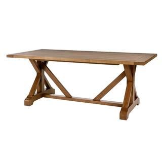 Home Decorators Collection Aberwood Patina Oak Finish Wood Rectangle Trestle Dining Table for 6 (... | The Home Depot