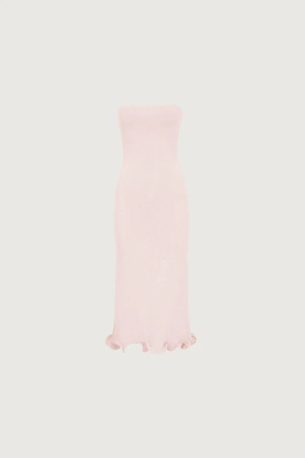 Ruffle Hem Strapless Dress (Pale Pink) | SAME