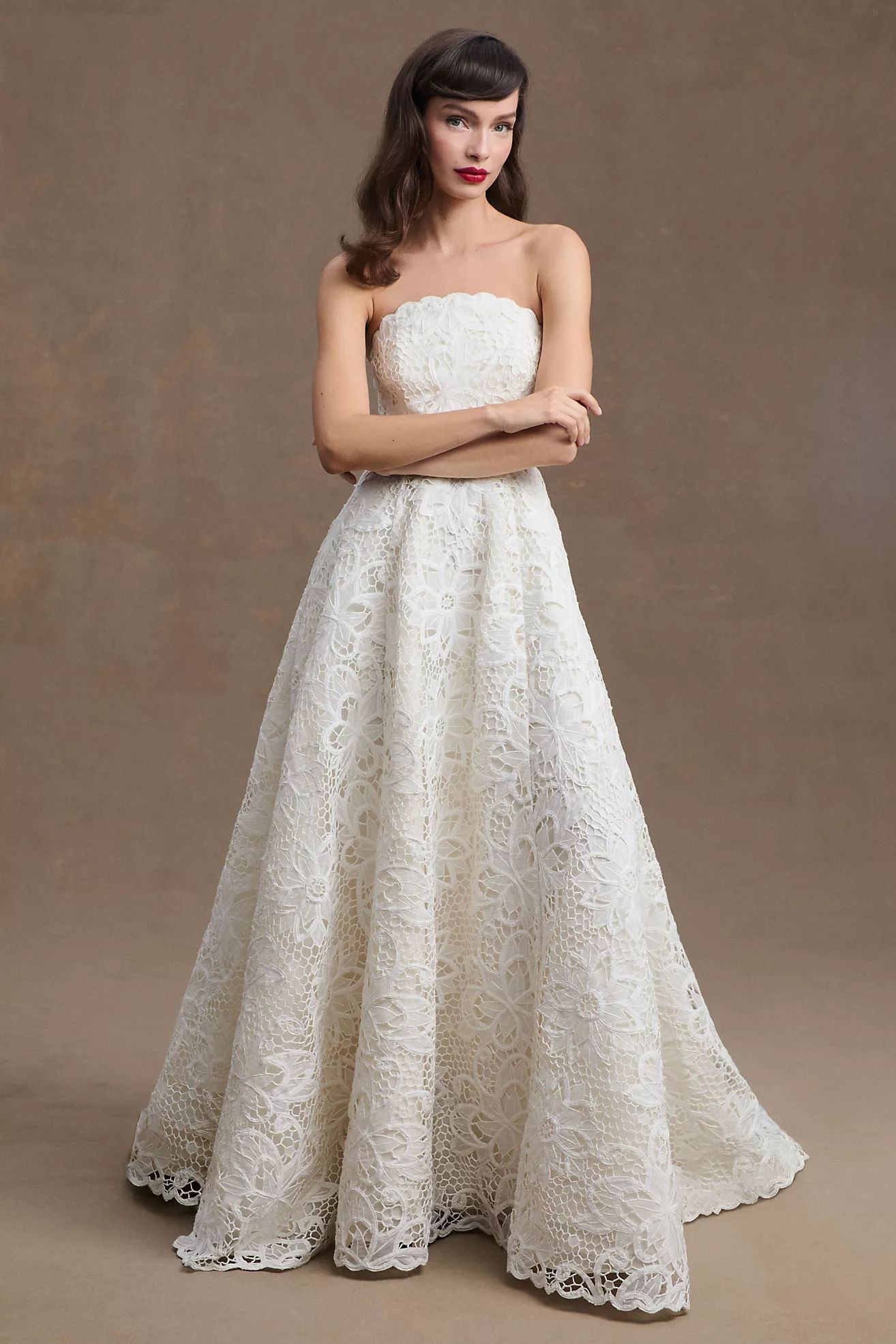 BHLDN Alanna Floral Lace Strapless Wedding Ballgown | Anthropologie (US)