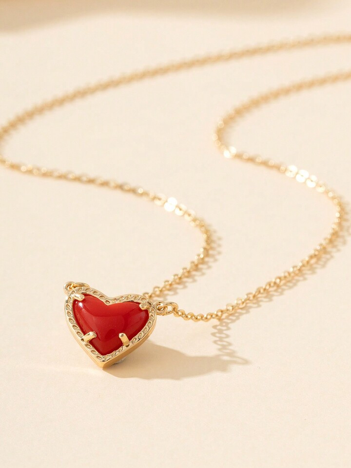 1pc Resin Heart Pendant Necklace With Prong Setting | SHEIN