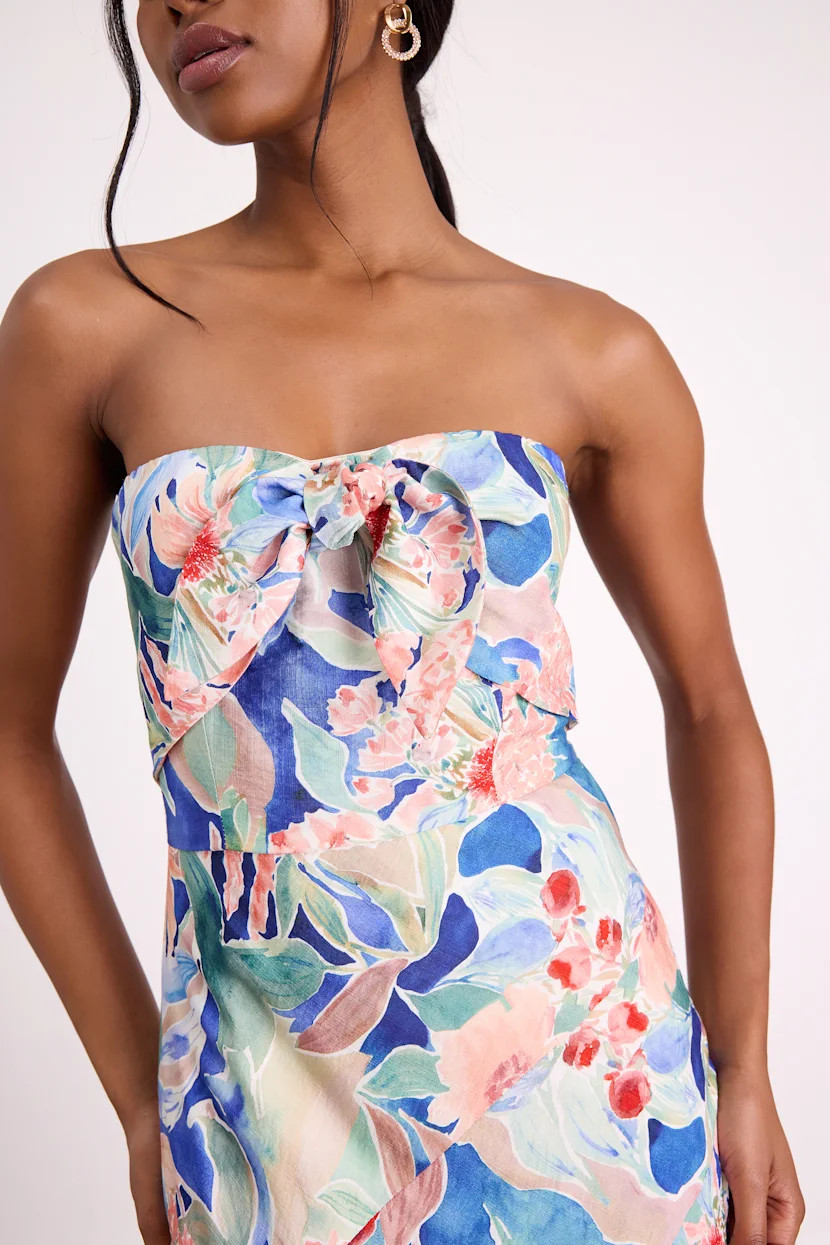 Shauna Blue Multi Floral Tie-Front Midi Dress | Lulus