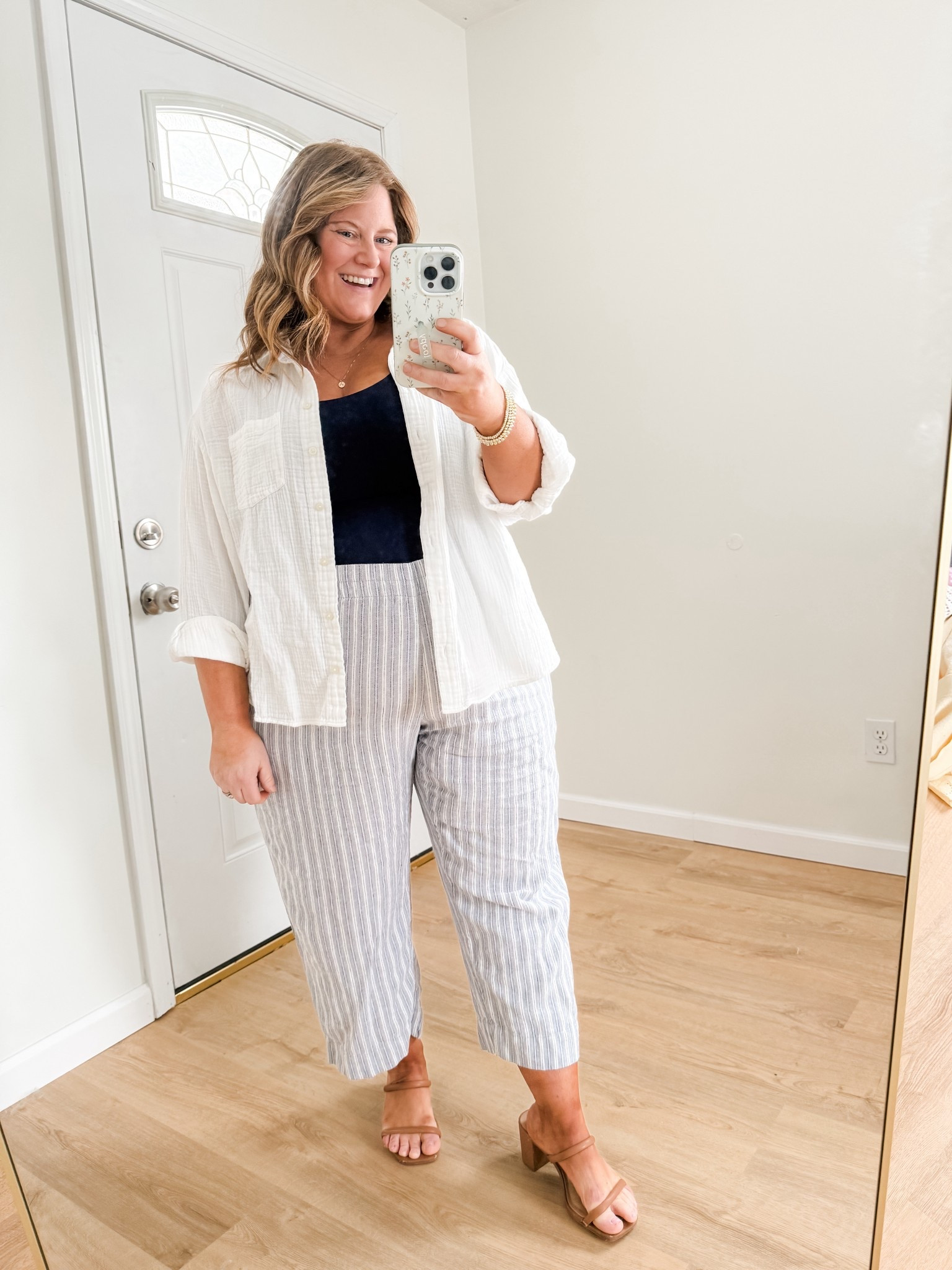 Wearing an XL in my linen pants and tank.  My gauze button down is older so I linked similar  

#LTKWorkwear #LTKMidsize #LTKBump