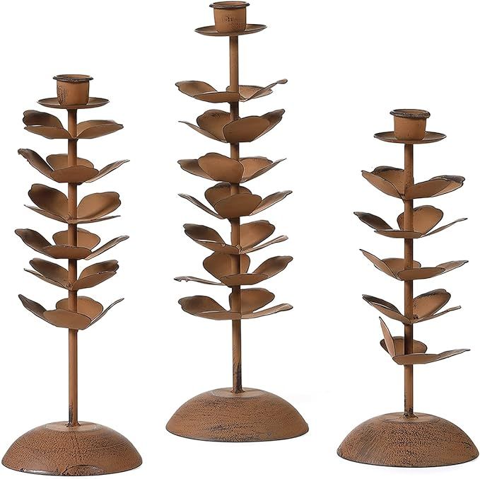 Taper Candle Holders Set of 3, Rustic Candlestick Holders Metal Candle Holder Antique Patina Fini... | Amazon (US)