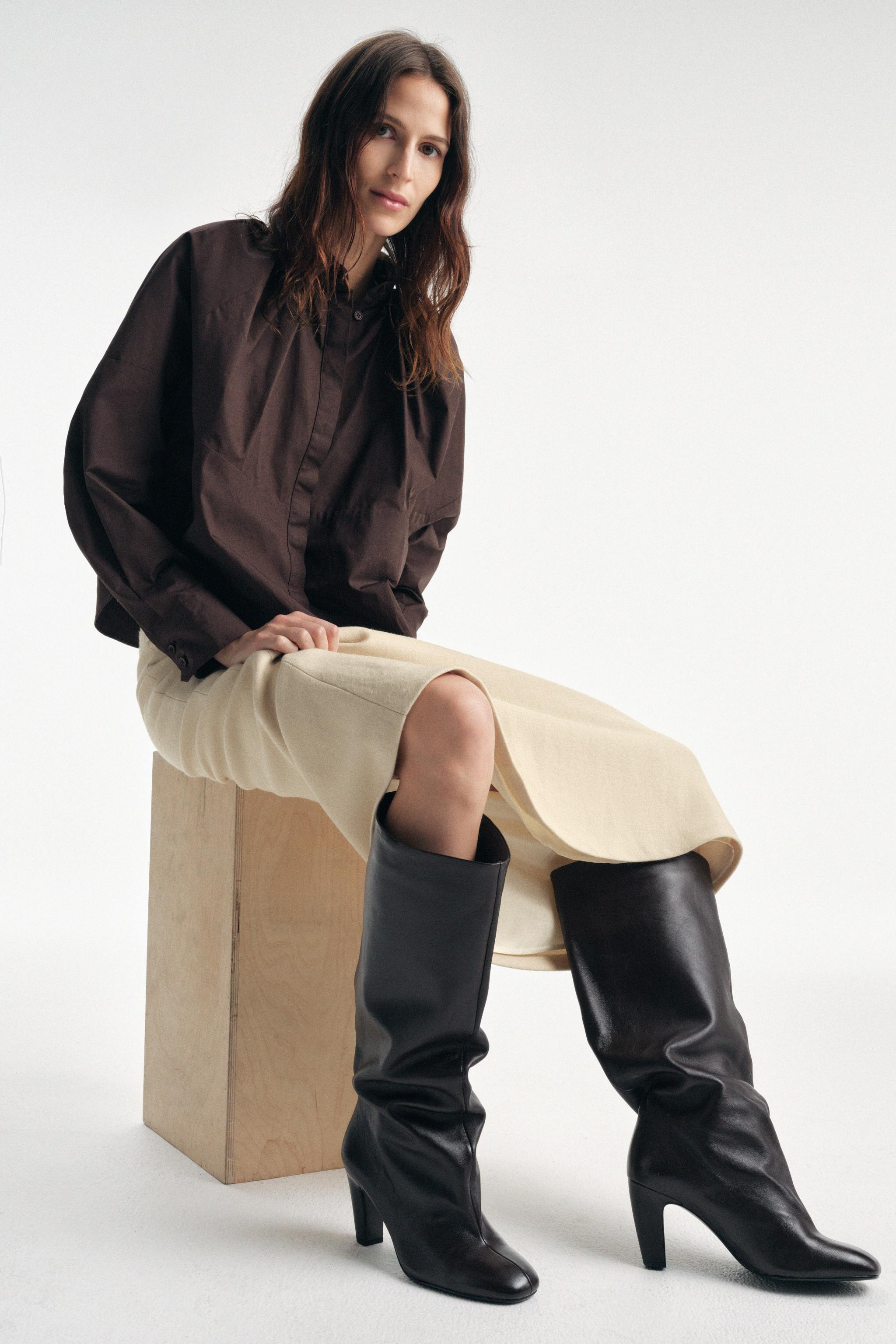 WIDE SHAFT LEATHER BOOTS | Zara US
