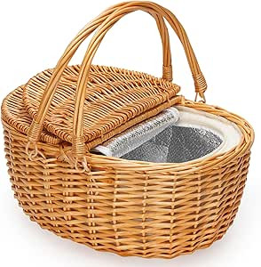ZORMY Picnic Basket with Insulated Cooler & Lids, Wicker Picnic Basket, Vintage-Style Picnic Hamp... | Amazon (US)