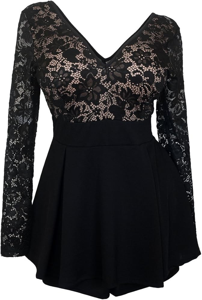 eVogues Plus Size Lace Overlay Romper Dress | Amazon (US)