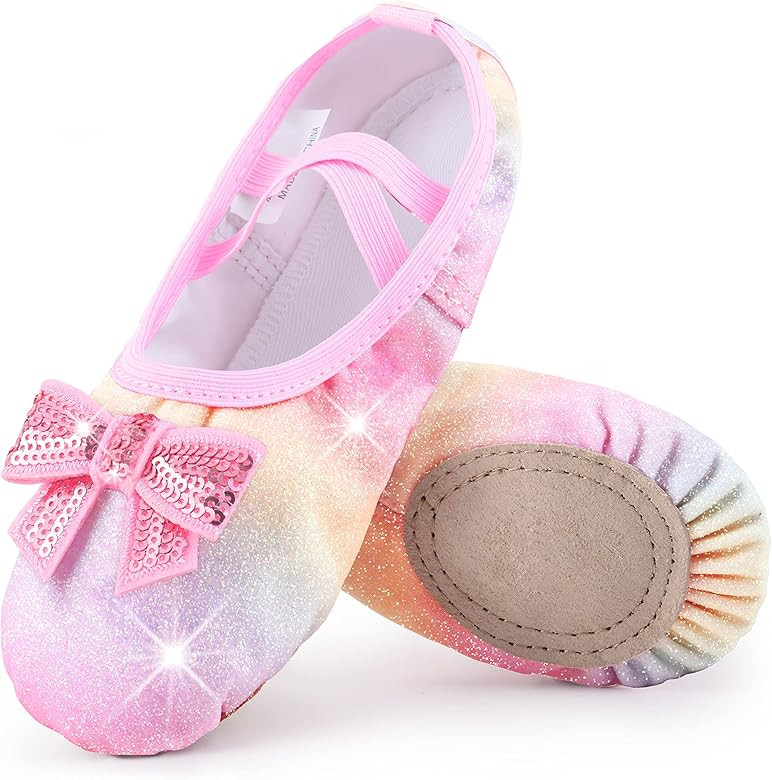 WYHDY Ballet Shoes Split-Sole Glitter Flats Dance Shoes for Girls Toddler/Kid | Amazon (US)