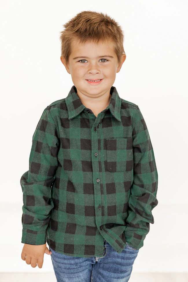Boy's Northern Sky Green Buffalo Plaid Button Down Shirt | Pink Lily