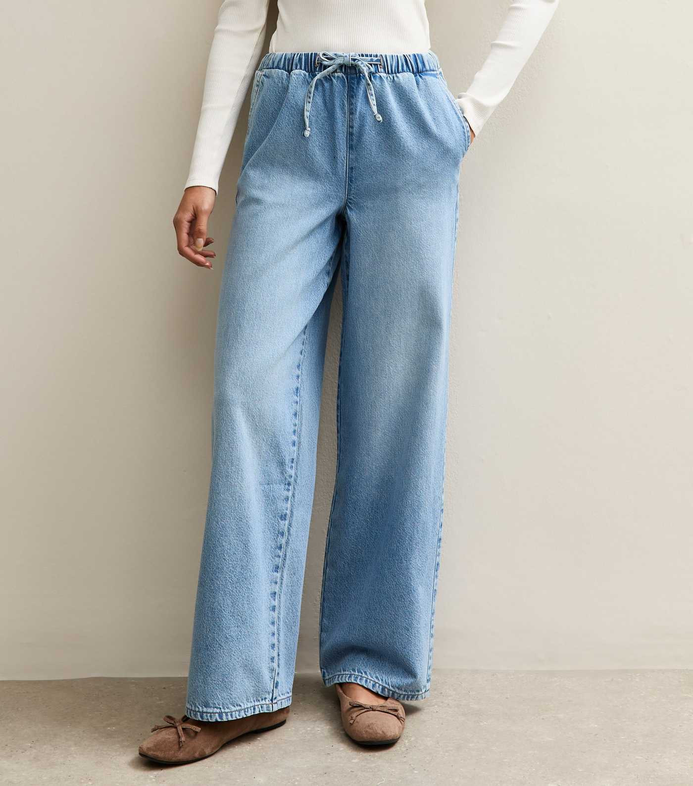 Light Blue Denim Wide Leg Drawstring Waist Jeans | New Look | New Look (UK)