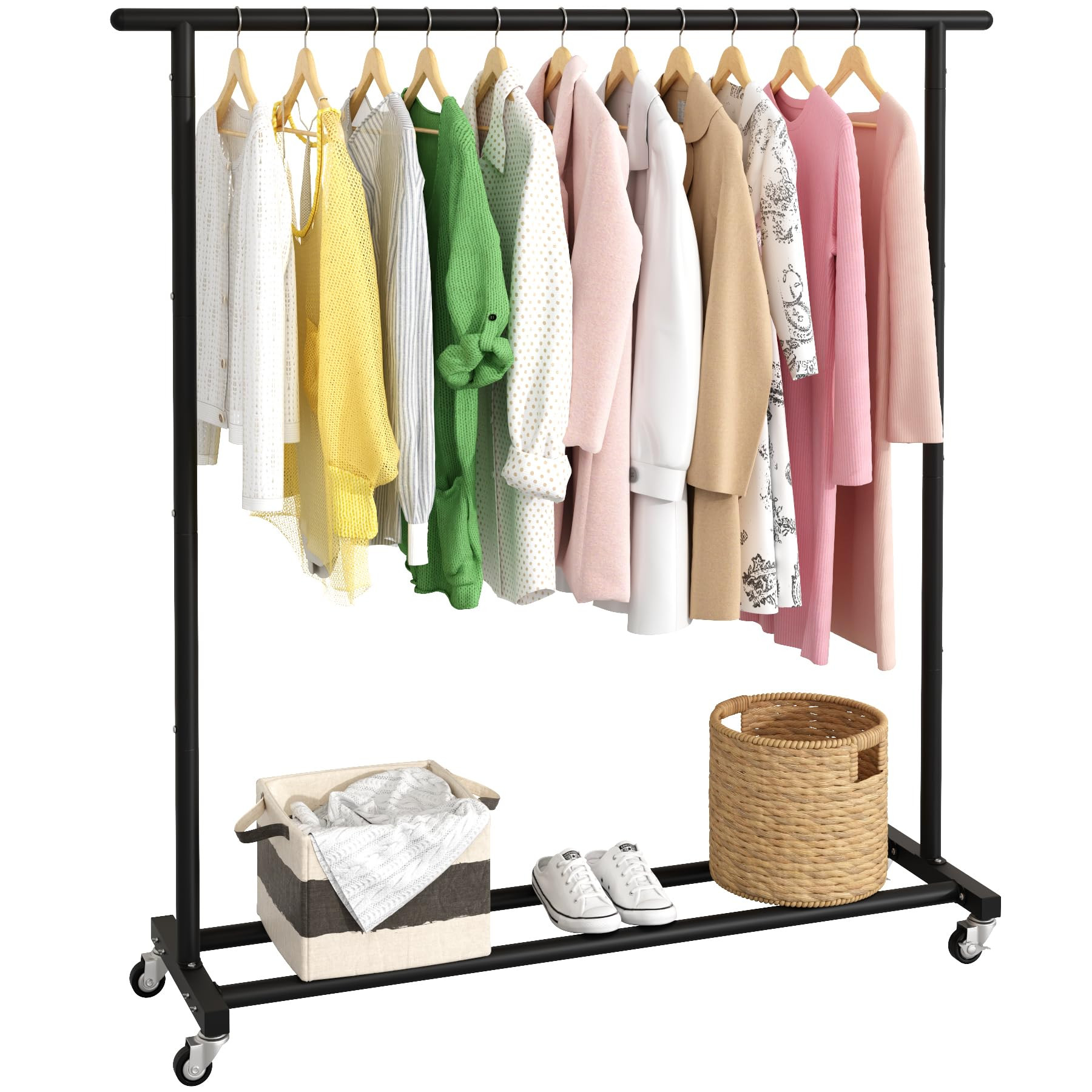 Buzowruil Standard Rod Simple Rolling Metal Clothing Rack Garment Rack Organizer Freestanding Han... | Amazon (UK)