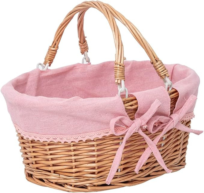 Wicker Basket with Removable Pink Liner, Willow Storage Basket for Gifts with Double Handles, Eas... | Amazon (US)