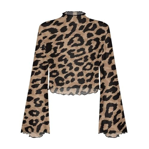 BYCHECAR Leopard Blouse for Women Bell Sleeve Flare Sleeve Tops Womens Summer Mock Neck Lettuce Trim Long Sleeve Shirt Plus Size | Amazon (US)