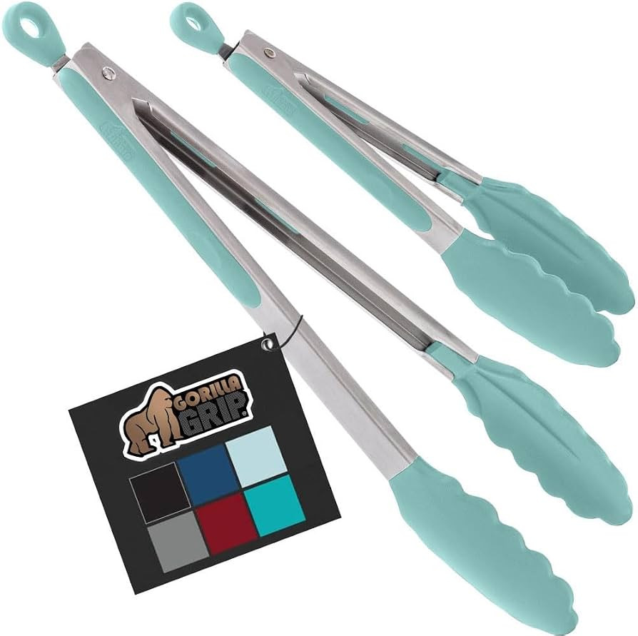 Gorilla Grip Stainless Steel Heat Resistant BBQ Kitchen Tongs Set of 2, Non Scratch Silicone Tip ... | Amazon (US)