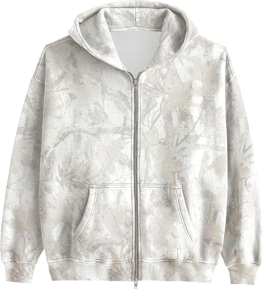 Womens Mens Camo Zip Up Hoodie,Maple Leaf Print Fleece Hoodie with Pocket Oversized Hooded Sweats... | Amazon (US)