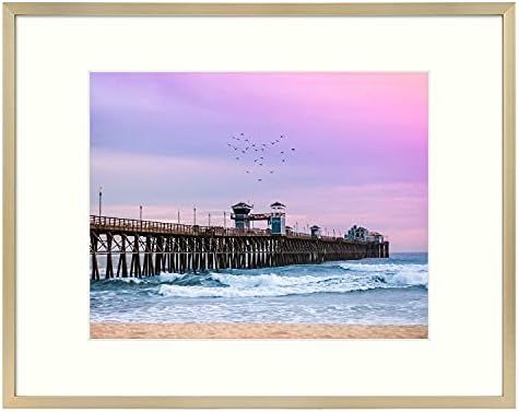 Golden State Art 11x14 Picture Frame Gold Aluminum (Shiny Brushed) Display Pictures 8x10 with Mat... | Amazon (US)