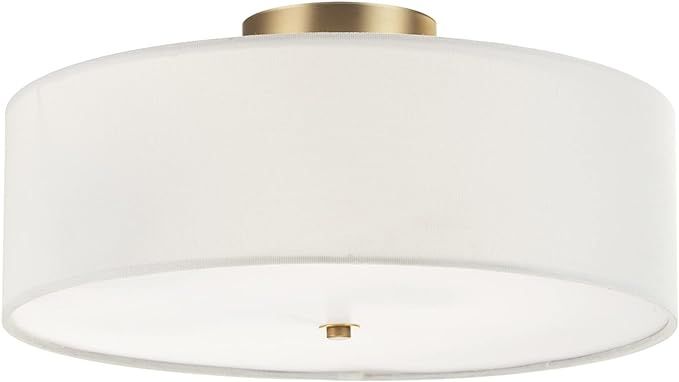 Globe Electric 60998 2-Light Flush Mount Ceiling Light, Matte Brass, White Linen Shade, Ceiling L... | Amazon (US)
