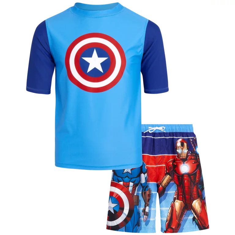 Marvel Boys’ Rash Guard Set – Hulk, Captain America, Iron Man UPF 50+ Swim Shirt and Trunks (... | Walmart (US)