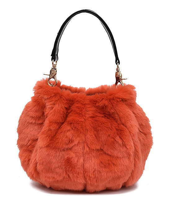 Ella & Elly Women's Handbags Orange - Orange Faux-Fur Crossbody Bag | Zulily