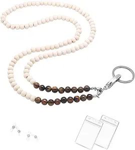 C&L Accessories Lanyards for ID Badges, Beaded Wooden Natural Stone Lanyard for Eyeglass Keys Nec... | Amazon (US)