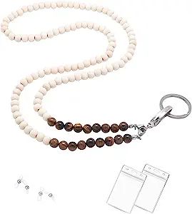 C&L Accessories Lanyards for ID Badges, Beaded Wooden Natural Stone Lanyard for Eyeglass Keys Nec... | Amazon (US)