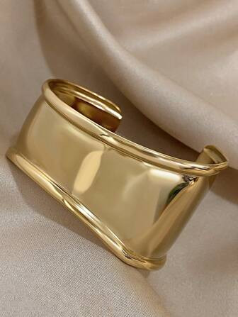 1pc Unique Curved Smooth Surface Bracelet For Women Minimalist Wide Bracelet Stainless Steel Brac... | SHEIN