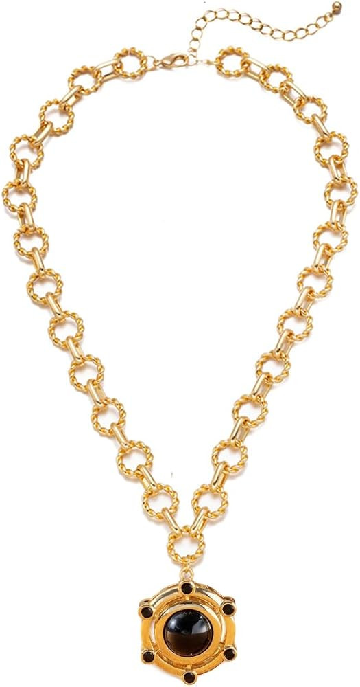 18K Gold-tone Plated Agate Necklaces for Women |Statement Gemstone Pendant Necklace | Carnelian, ... | Amazon (US)