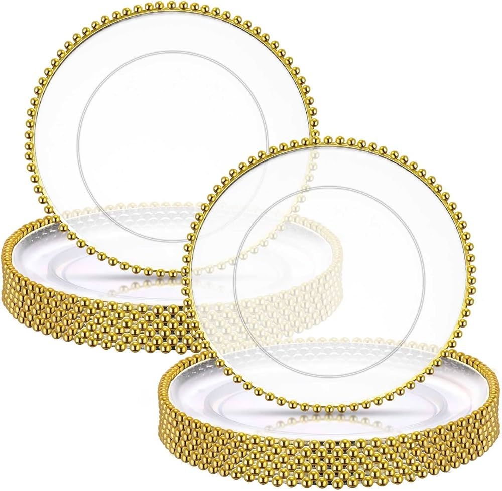 Didaey 24 Pack 13 Inch Clear Charger Plates Bulk Round Beaded Chargers Plates Plastic Decorative ... | Amazon (US)