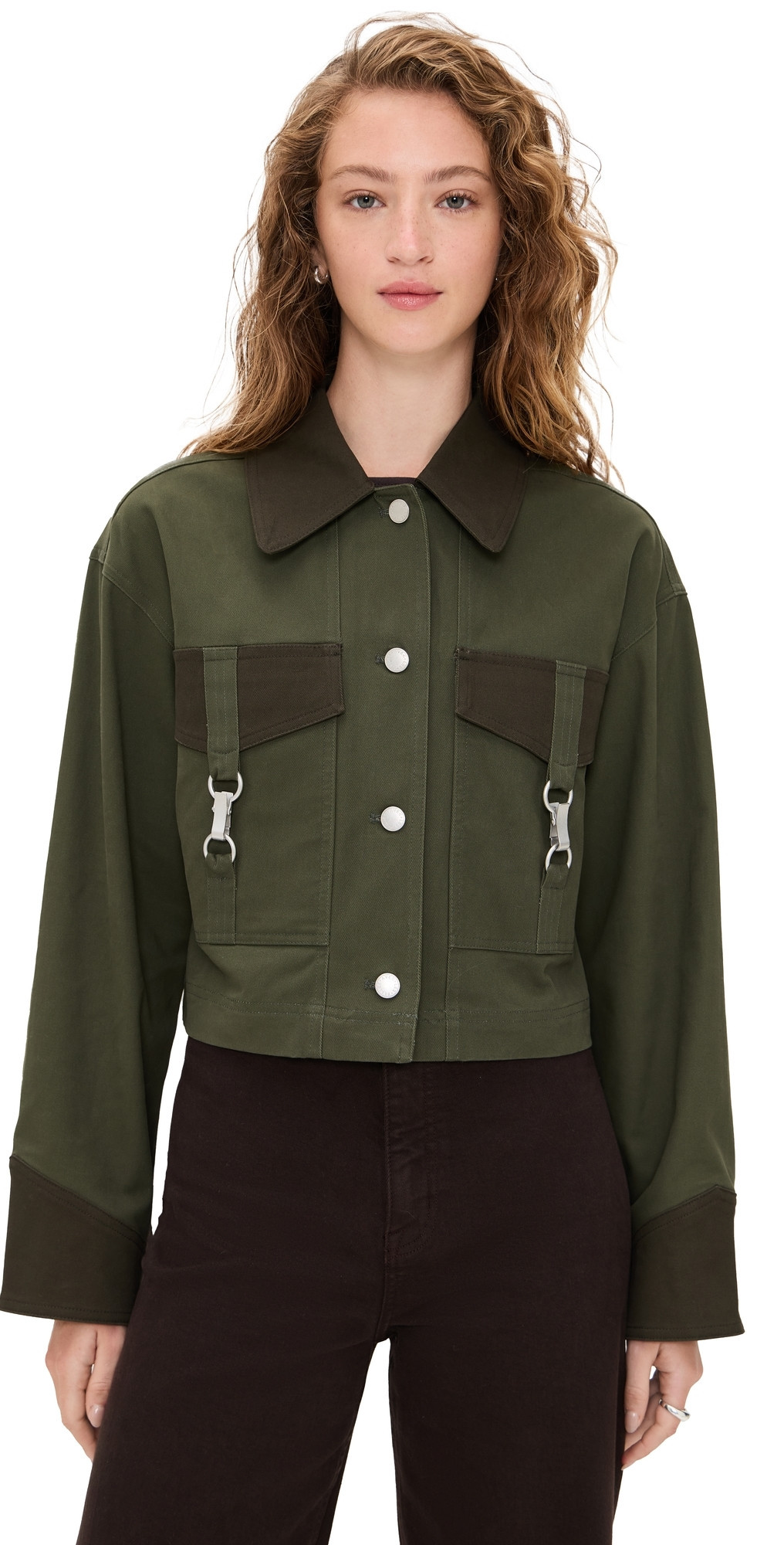 Avec Les Filles Oversize Crop Trucker Jacket Olive L | Shopbop