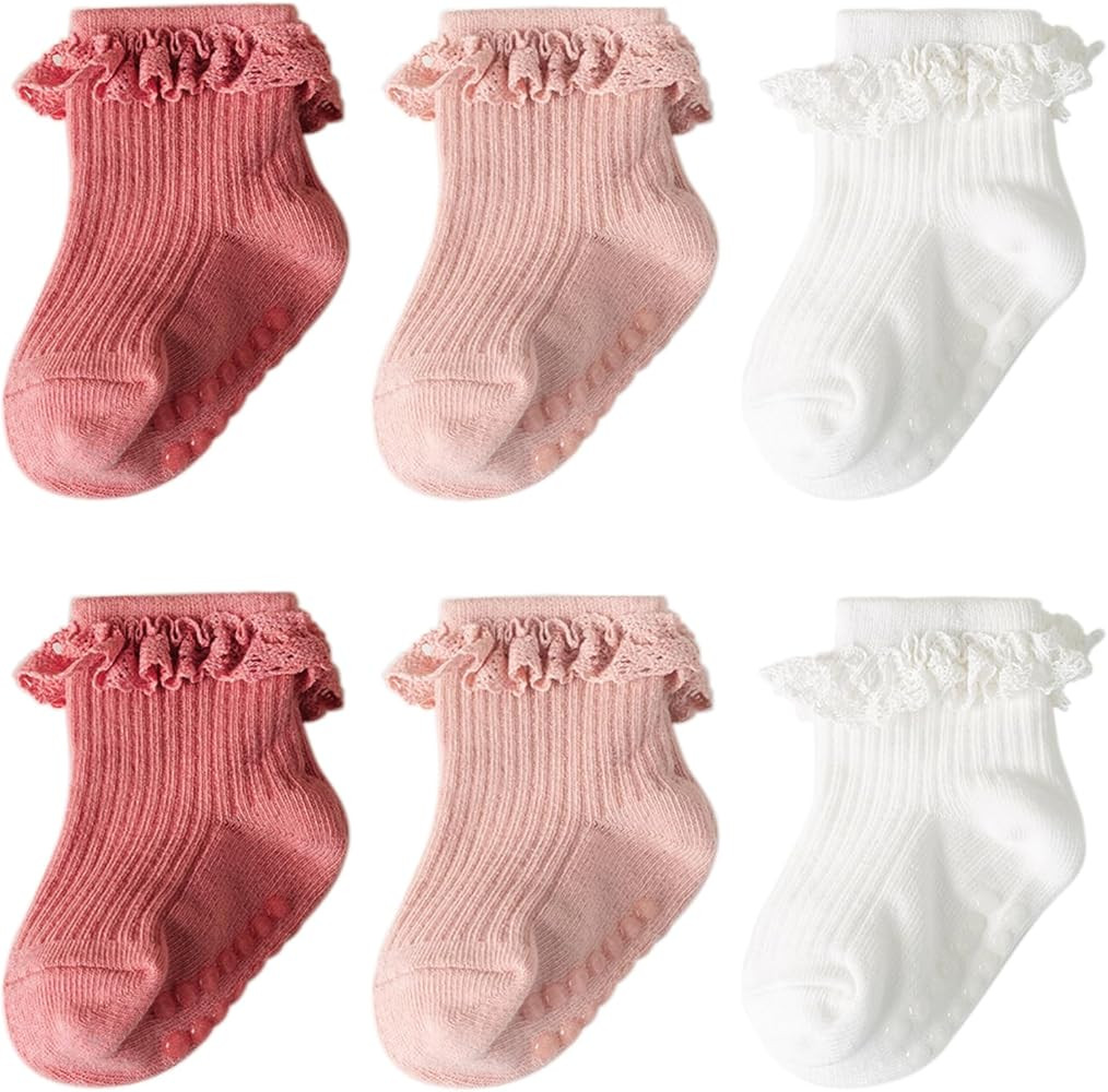 DRESHOW BQUBO Baby Girls Toddler Anti Slip Socks - Cute Frilly Ruffle Grip Ankle Socks for Infant... | Amazon (US)