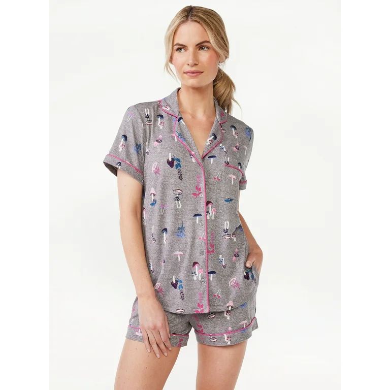 Joyspun Women's Print Notch Collar Top and Shorts Pajama Set, 2-Piece, Sizes S to 3X | Walmart (US)