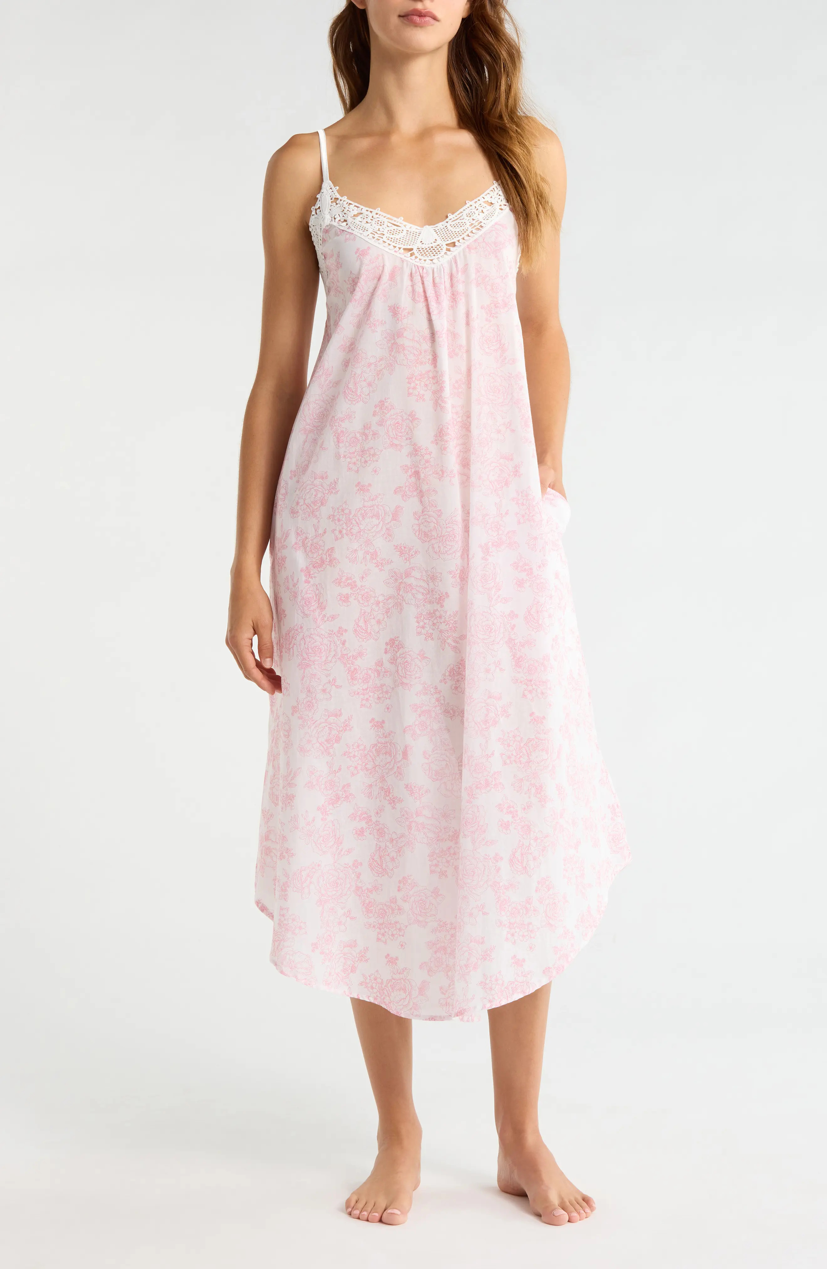 Papinelle Nostalgia Floral Lace Trim Cotton Voile Nightgown in Desert Rose at Nordstrom, Size Medium | Nordstrom