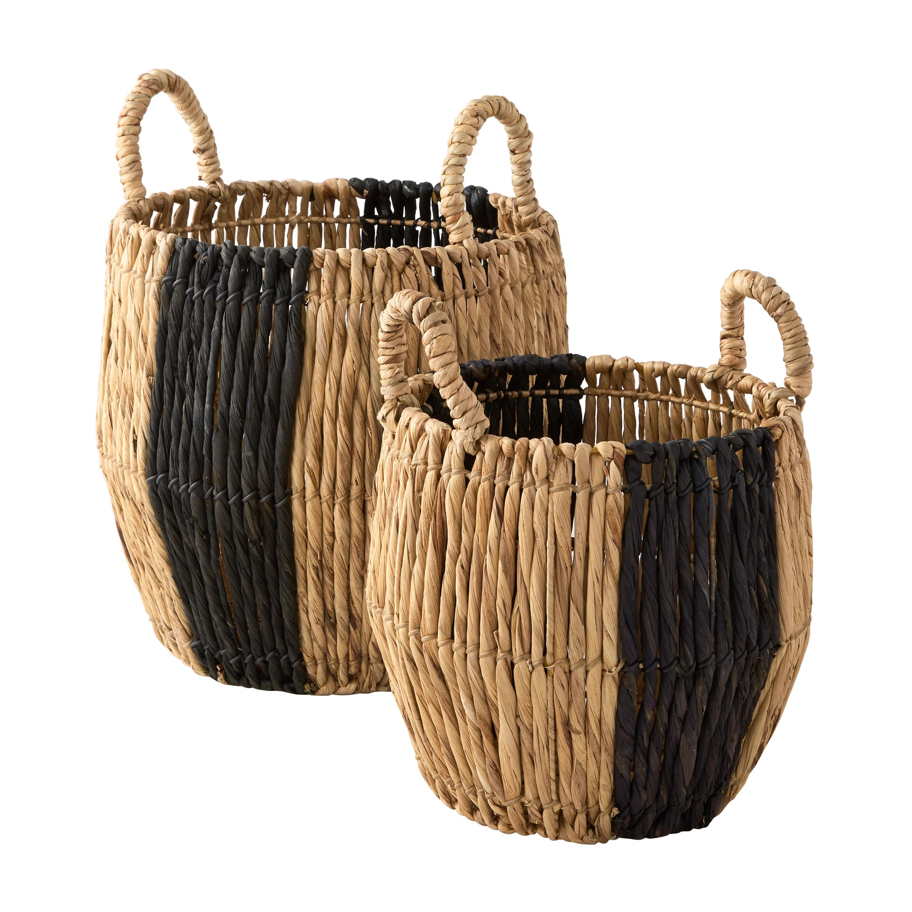 Dave & Jenny Marrs for Better Homes & Gardens Natural and Black Water Hyacinth Baskets, Set of 2 | Walmart (US)