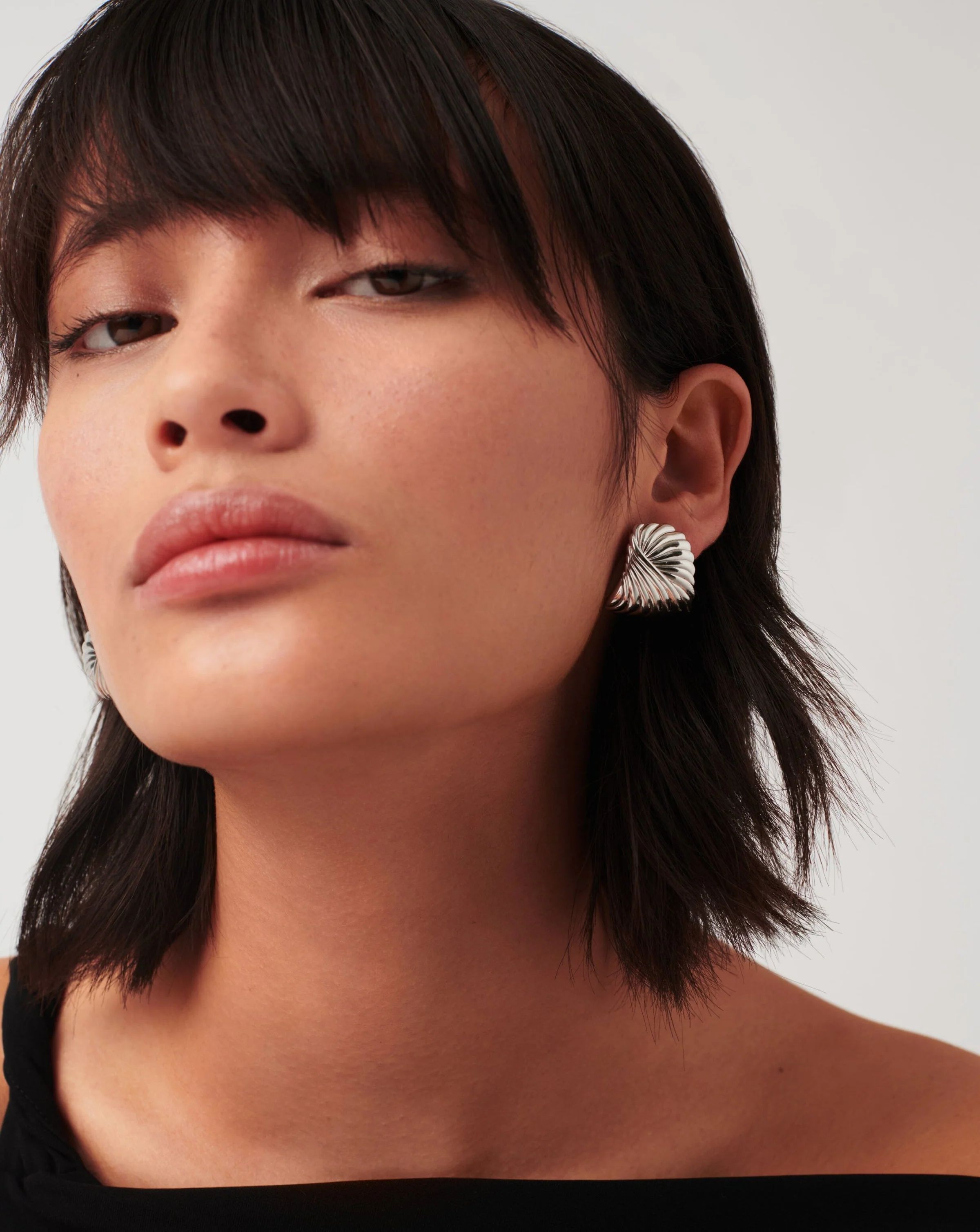 Ripple Oversized Stud Earrings | Silver Plated Earrings | MIssoma UK