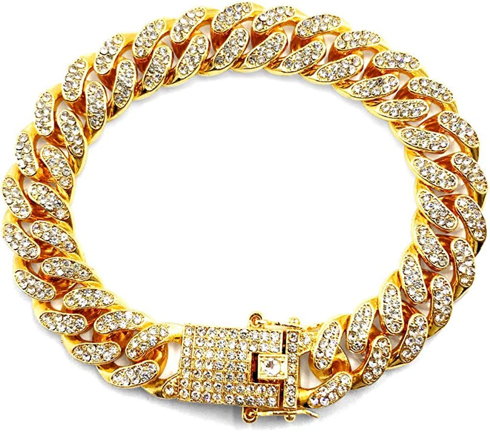 HUAMING Apzzic 12mm Gold Plated Hip Hop Iced Out CZ Lab Diamond Miami Cuban Link Chain Bracelet f... | Amazon (US)