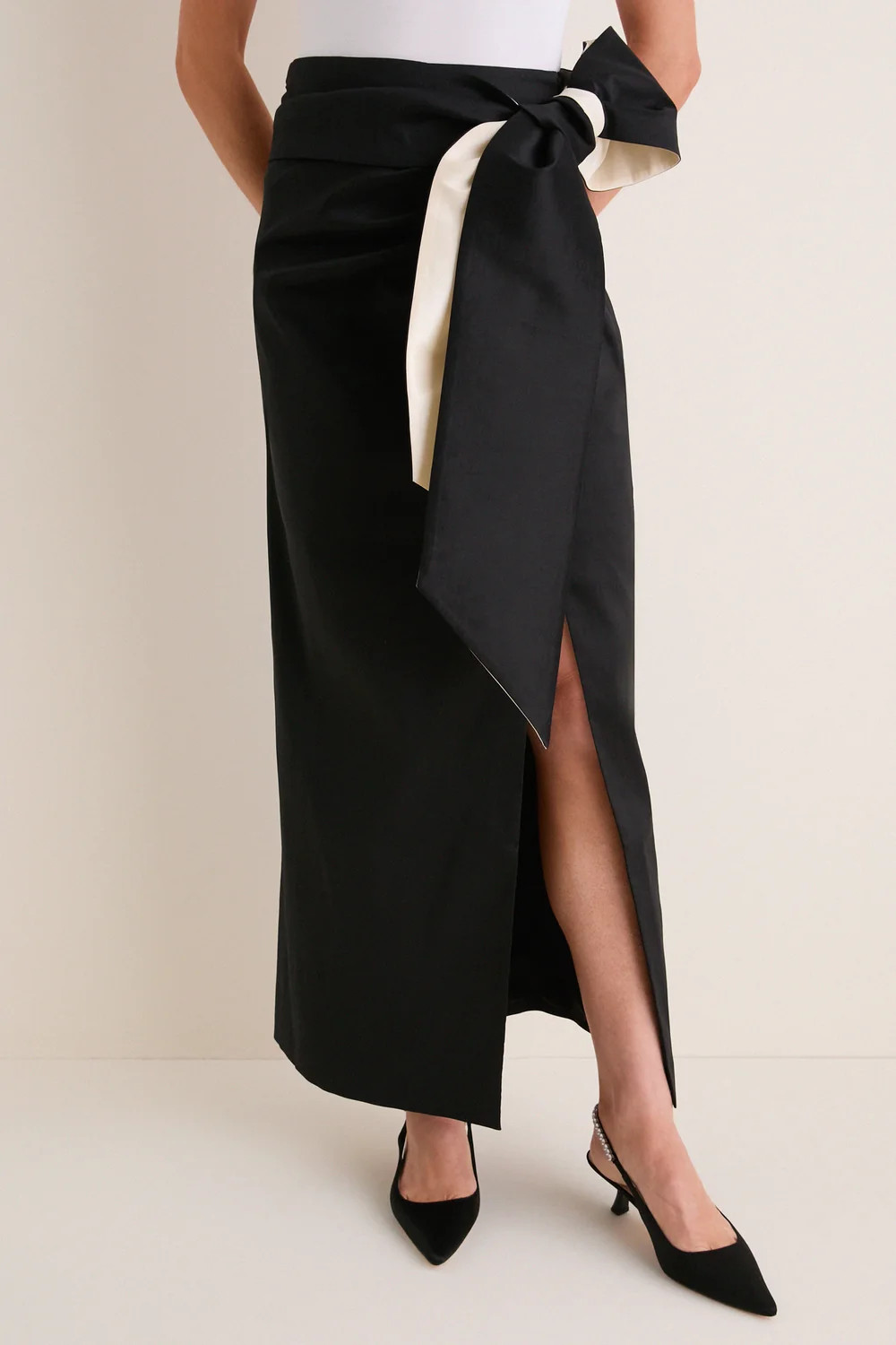 Noir Taffeta Angelise Tie Skirt | Tuckernuck (US)