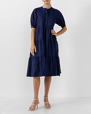 English Factory Short Puff Sleeve Midi Dress | Express
