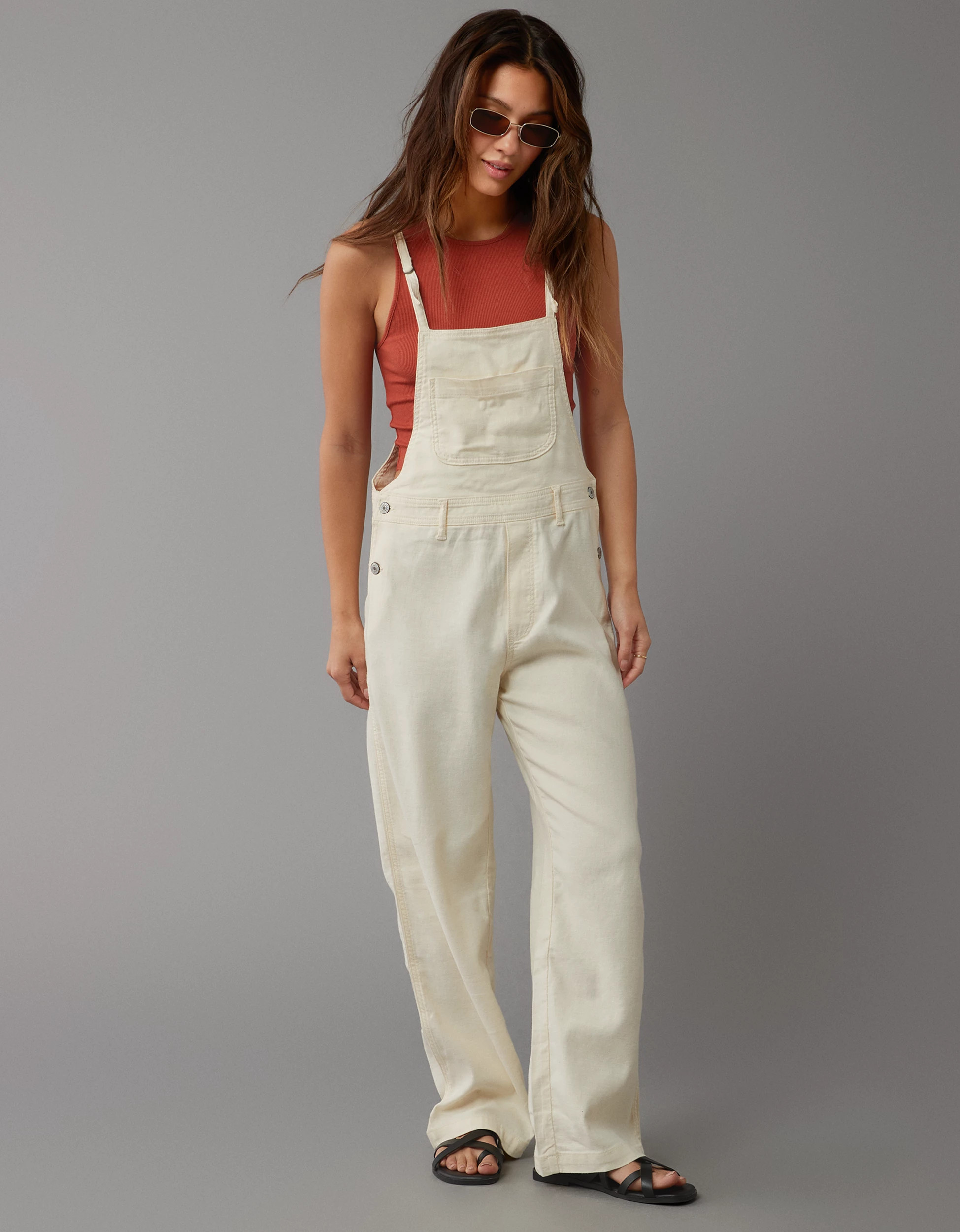 AE Dreamy Drape Stretch Linen-Blend Overall | American Eagle Outfitters (US & CA)