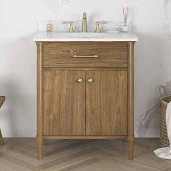 allen + roth Rian 30-in Walnut Undermount Single Sink Bathroom Vanity with White Engineered Stone... | Lowe's